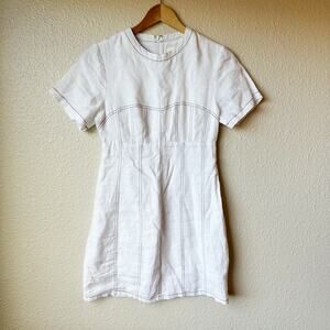 DISSH White Linen Contrast Stitch Mini Dress Back Zip sz US 4